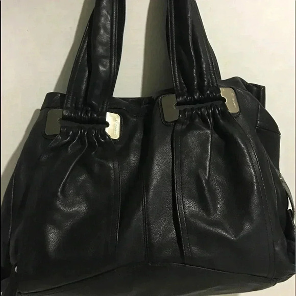 B. Makowsky Black leather satchel handbag - Picture 1 of 10